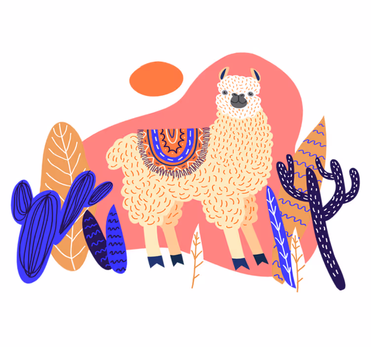 Animal vinyl rug featuring peruvian llama and cactus - TenStickers