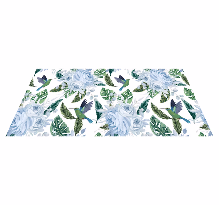 Flower rug with blue garden flowers and birds - TenStickers
