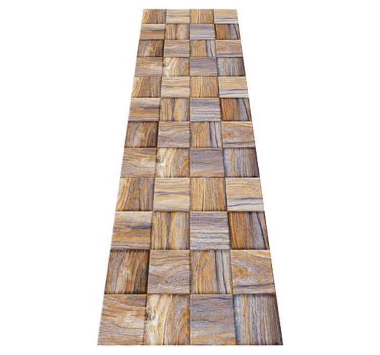 Geometric vinyl rug in 80's wood look mosaic - TenStickers