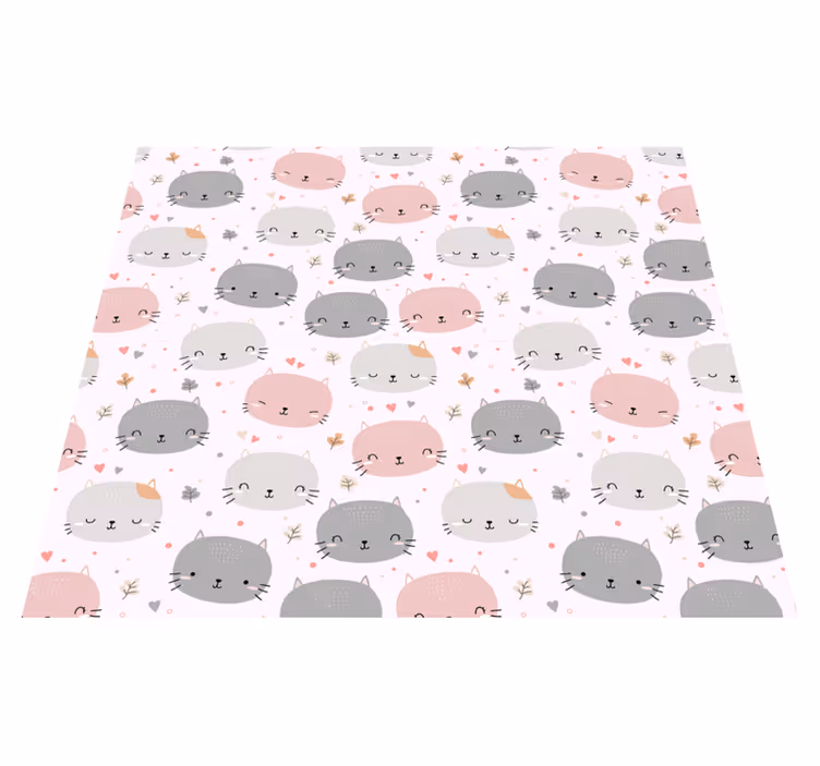 Cute grey and pink kittens bedroom vinyl rug - TenStickers