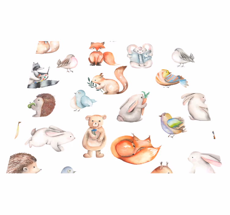 Kids vinyl rug with simple forest animals - TenStickers