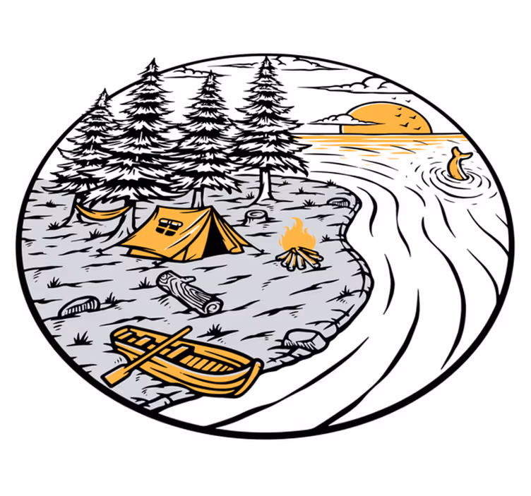 Nature vinyl rug with motorhome yellow scenery - TenStickers