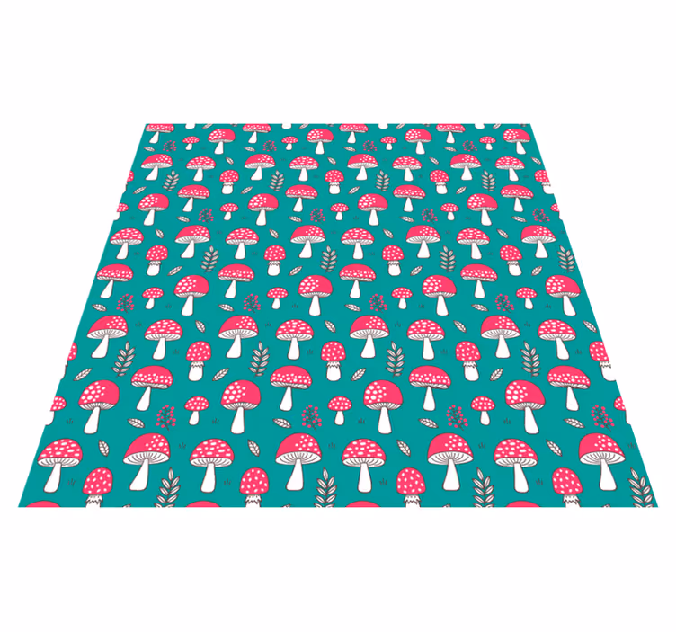 Nature vinyl rug with classic mushrooms on turquoise - TenStickers