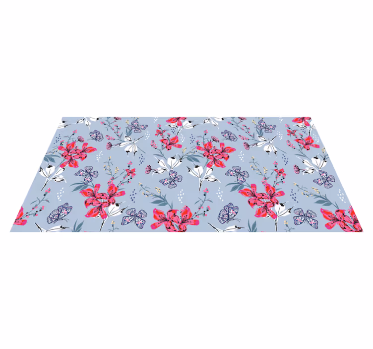 Nature vinyl rug floral butterflies design - TenStickers