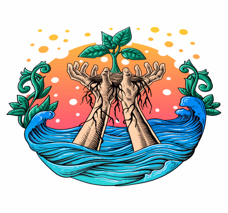 Nature vinyl rug hands nurturing nature - TenStickers