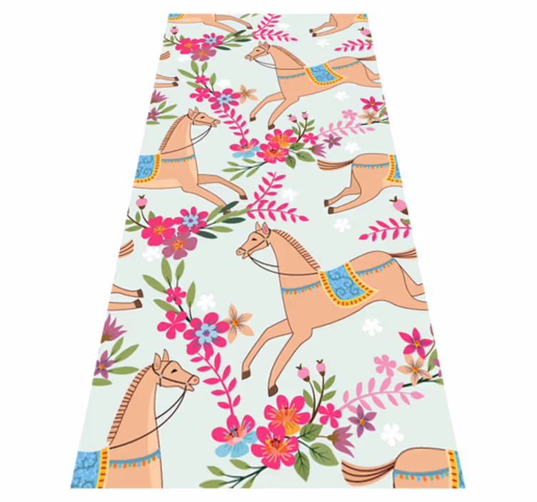 Bedroom vinyl rug with pink flower horse design - TenStickers