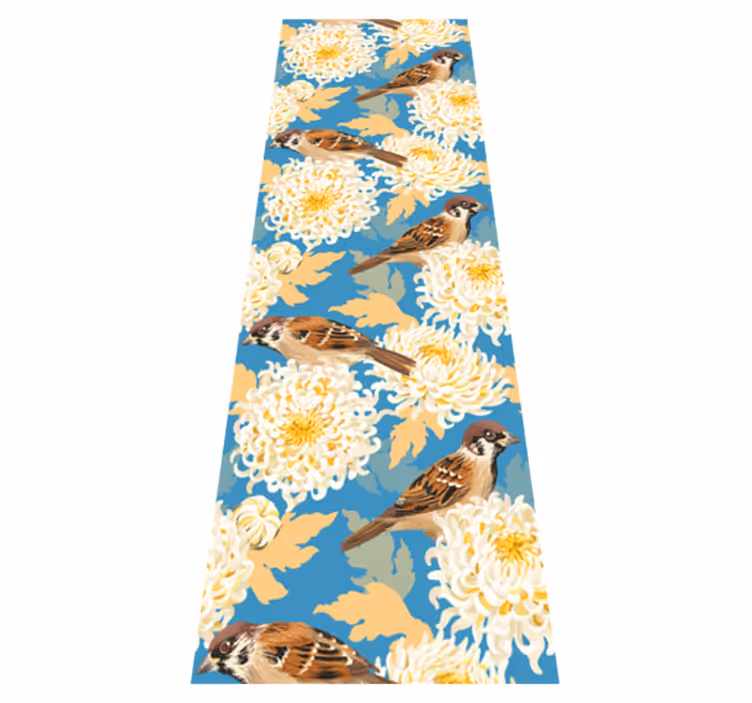 Bedroom vinyl rug aquarella birds and leaves design - TenStickers