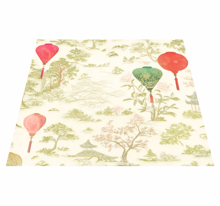 Oriental chinoiserie landscape bedroom vinyl rug - TenStickers