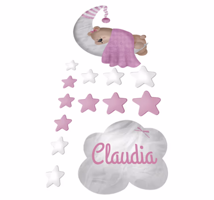 Kids vinyl rug cloud sleeping bear with name - TenStickers
