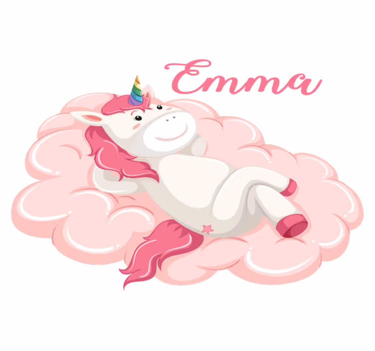 Kids vinyl rug with unicorn on a cloud with name - TenStickers