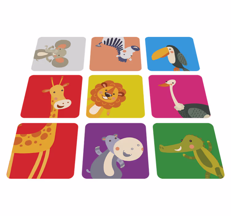 Kids vinyl rug colorful animal tiles - TenStickers