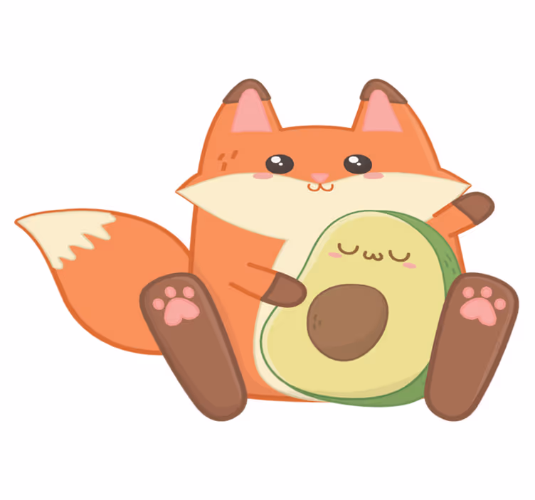 Kids vinyl rug featuring a cute fox and avocado - TenStickers