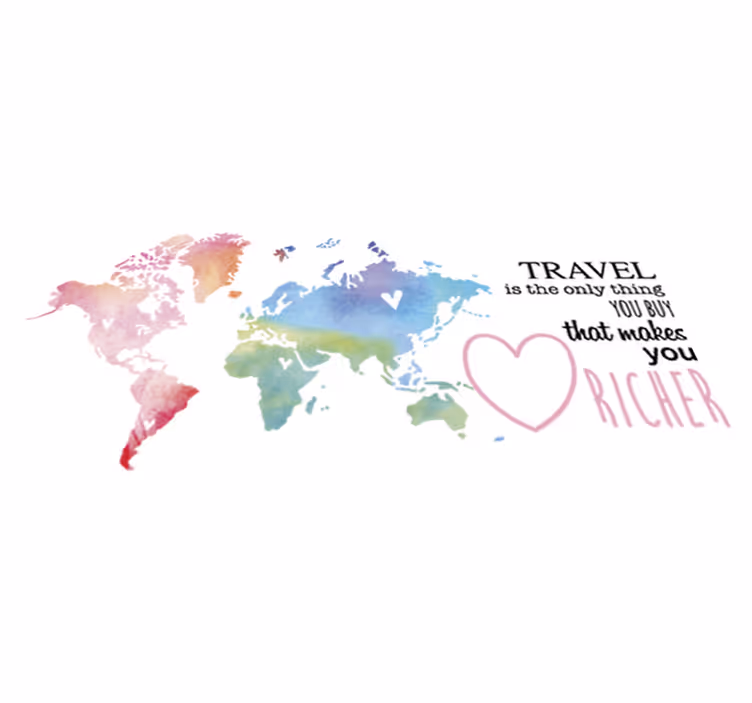 World map vinyl rug with travel quotes in english - TenStickers