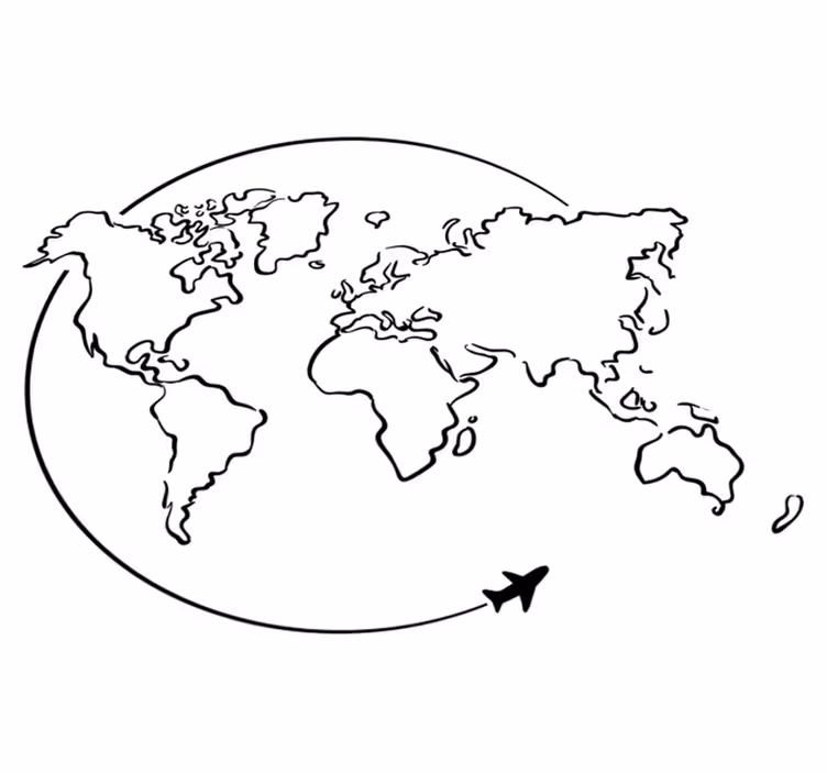 World map vinyl rug with airplane circle design - TenStickers