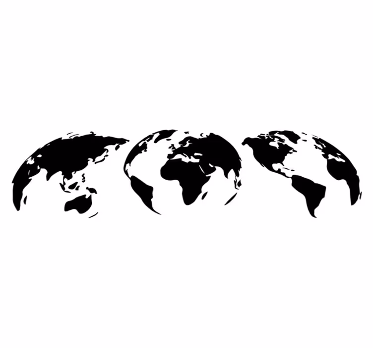 World map vinyl rug featuring 3 earth maps by continent - TenStickers