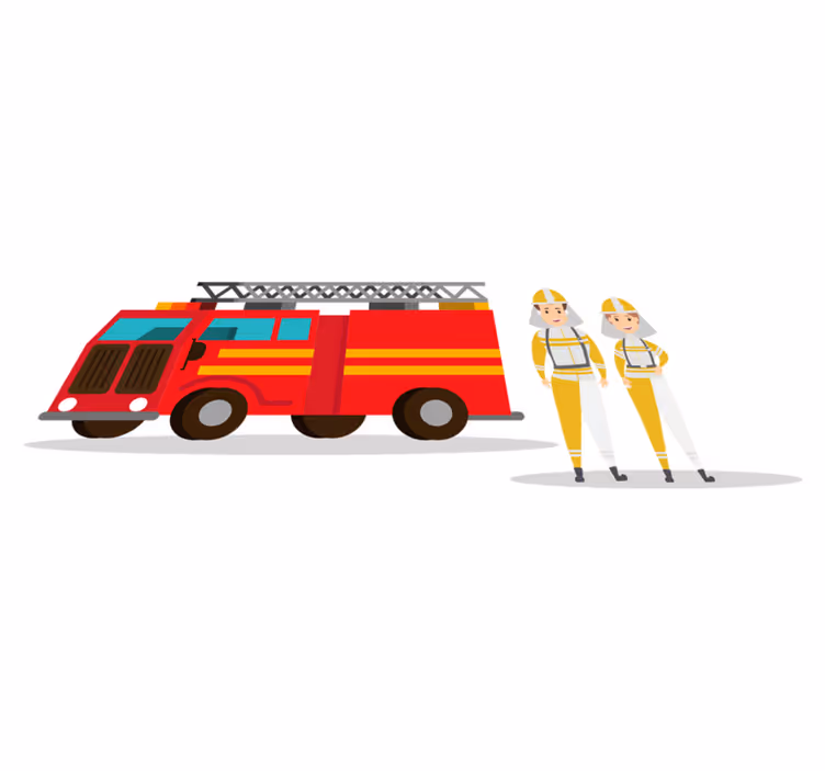 Kids vinyl rug firefighter couple vehicle - TenStickers
