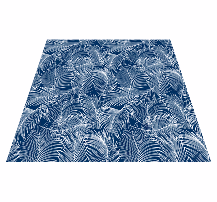 Kitchen vinyl rug blue leaves with white outline - TenStickers
