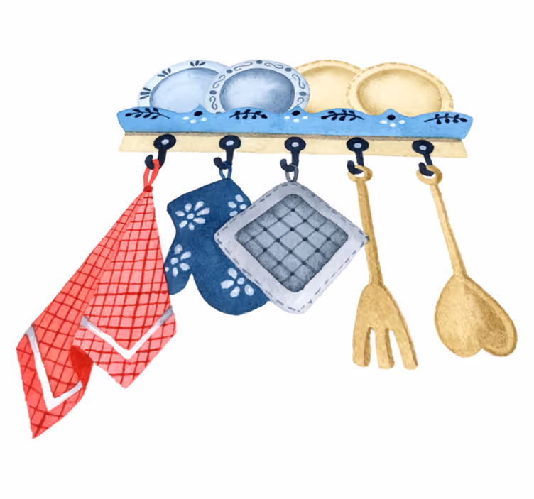Kitchen vinyl rug hand-drawn watercolor utensils - TenStickers