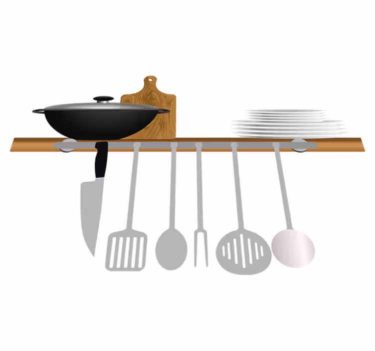 Kitchen vinyl rug dish rack with plates and bowls - TenStickers