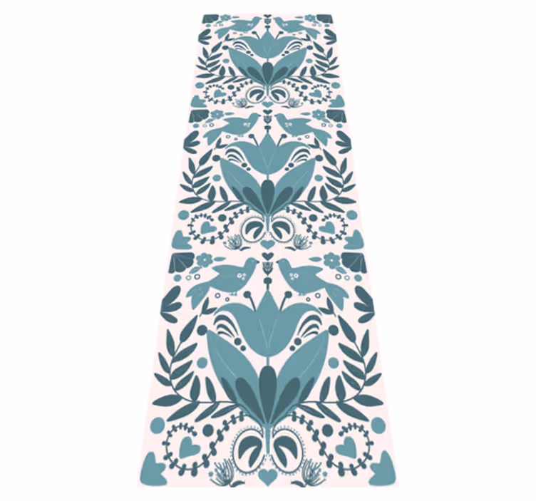 Kitchen vinyl rug in blue folk art with birds - TenStickers
