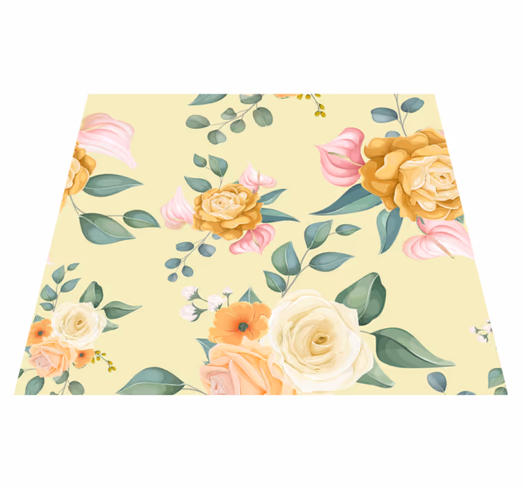 Bedroom vinyl rug yellow roses vintage style - TenStickers
