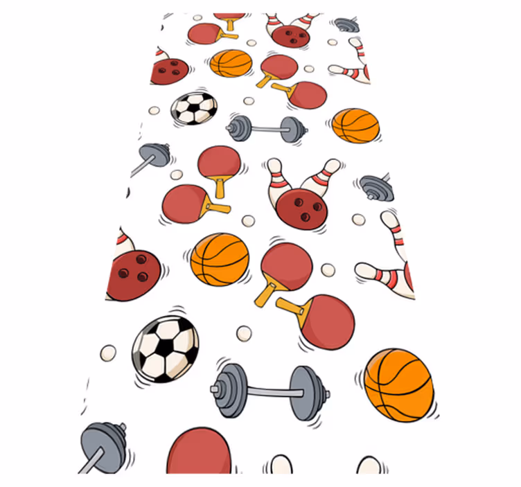 Bedroom vinyl rug with doodle sports equipment design - TenStickers