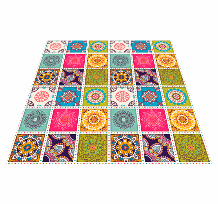 colorful moroccan tiles vinyl bedroom rug - TenStickers
