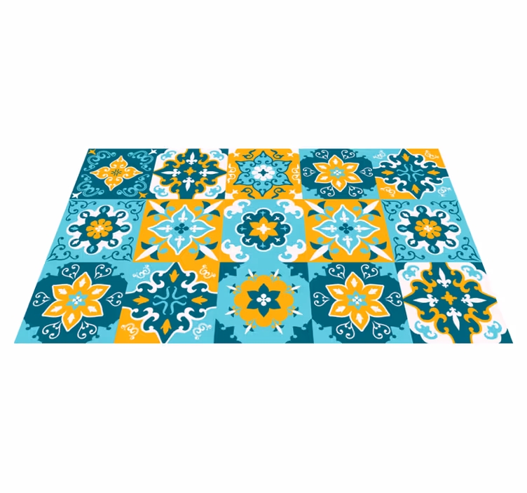 Yellow and light blue tiles vinyl bedroom rug - TenStickers