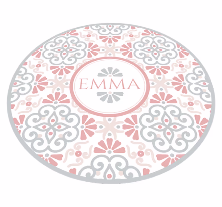 Circular flower pattern vinyl rug with name - TenStickers