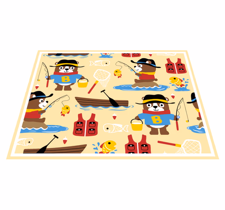 Fishing Bear Adventure kids vinyl rug - TenStickers