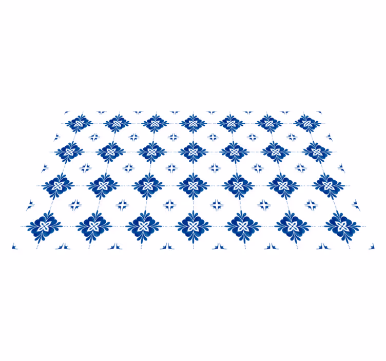 Blue Floral Motif tile vinyl rug - TenStickers