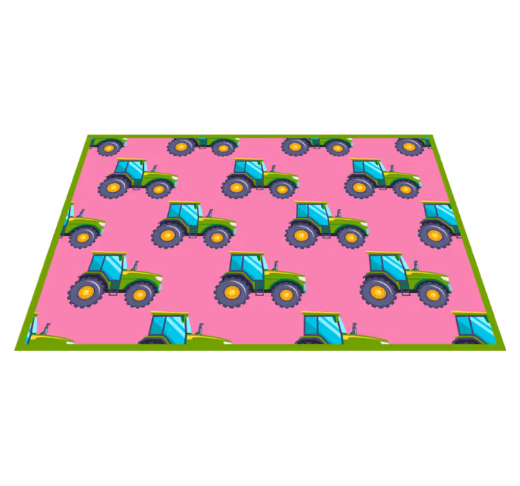 Tractors on pink background kids vinyl rug - TenStickers