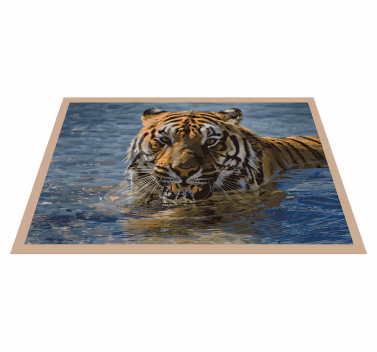 Tiger in the water animal vinyl rug - TenStickers