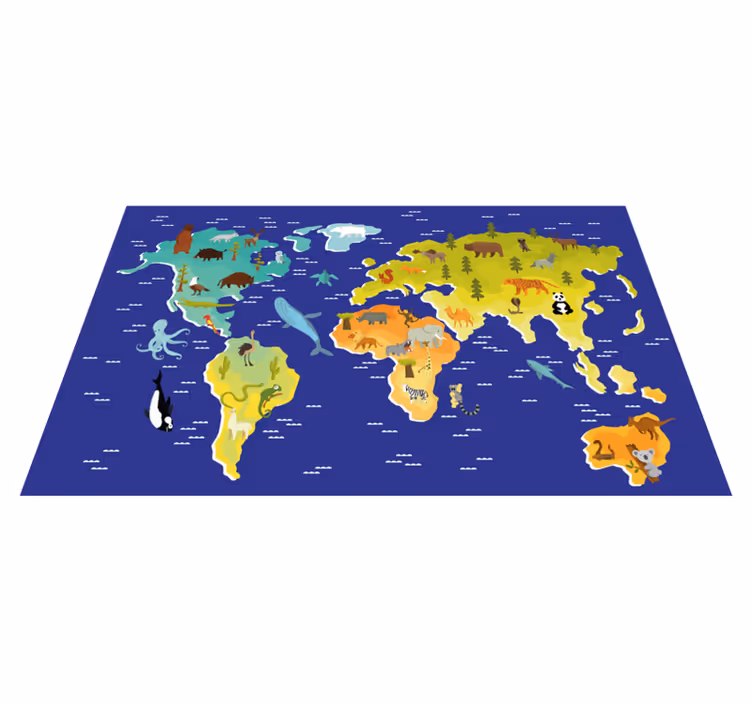 Colorful animal design world map vinyl rug - TenStickers