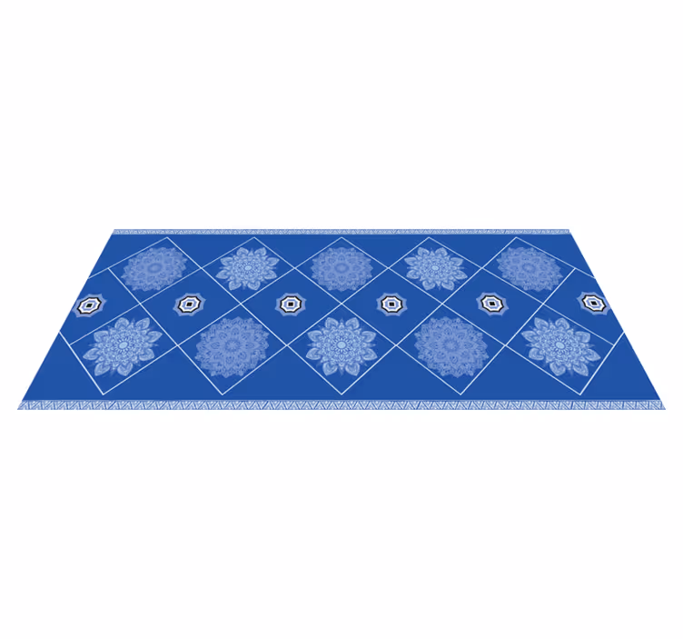 Blue floral elements bathroom vinyl rug - TenStickers