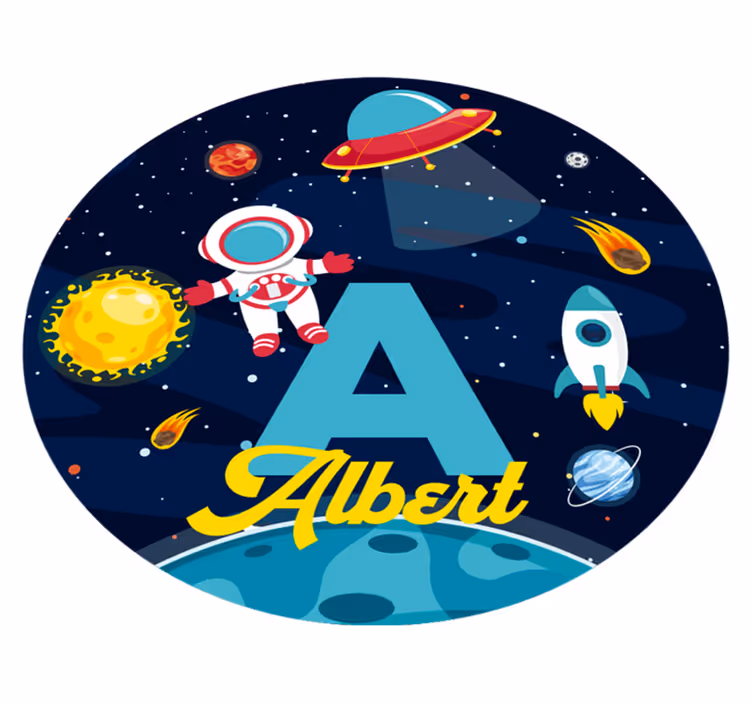Custom name in space kids vinyl rug - TenStickers