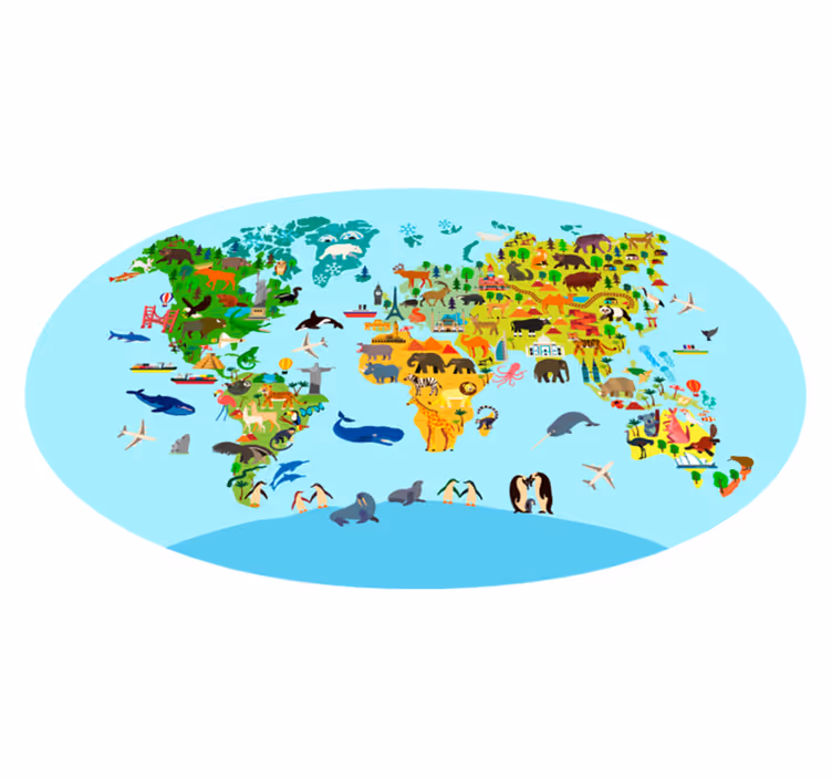 Creature World map kids vinyl rug - TenStickers