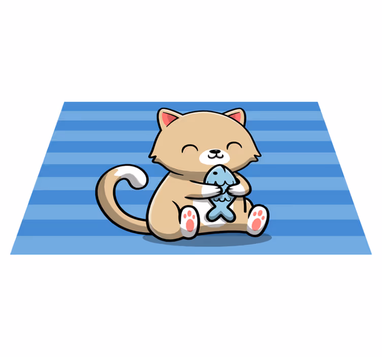cute beige cat kitchen floor tiles - TenStickers