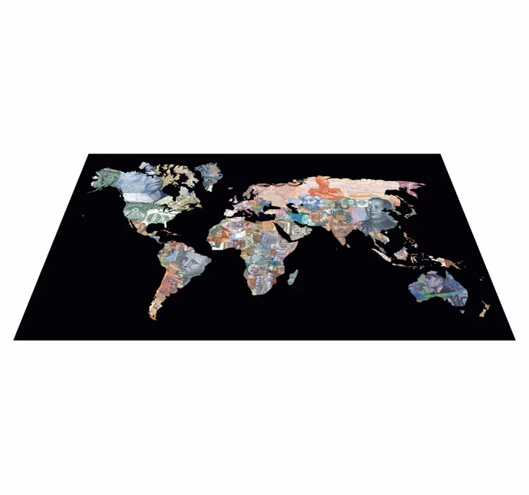 Global Currency Chart world map vinyl rug - TenStickers