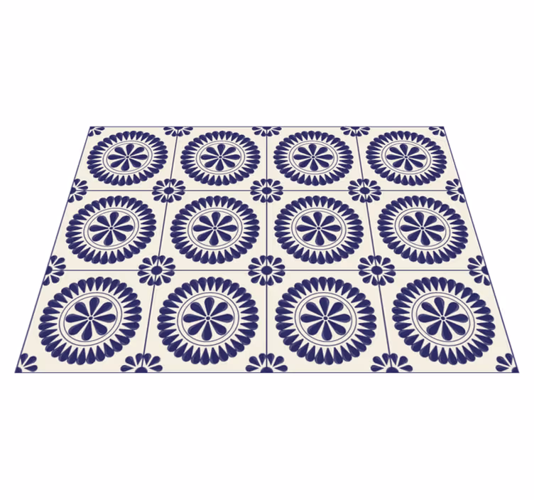 White and blue floral tiles bathroom flooring - TenStickers