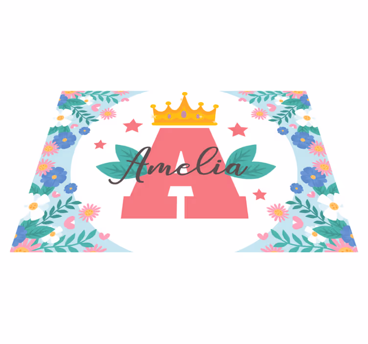 Crowned initial and name kids vinyl rug - TenStickers
