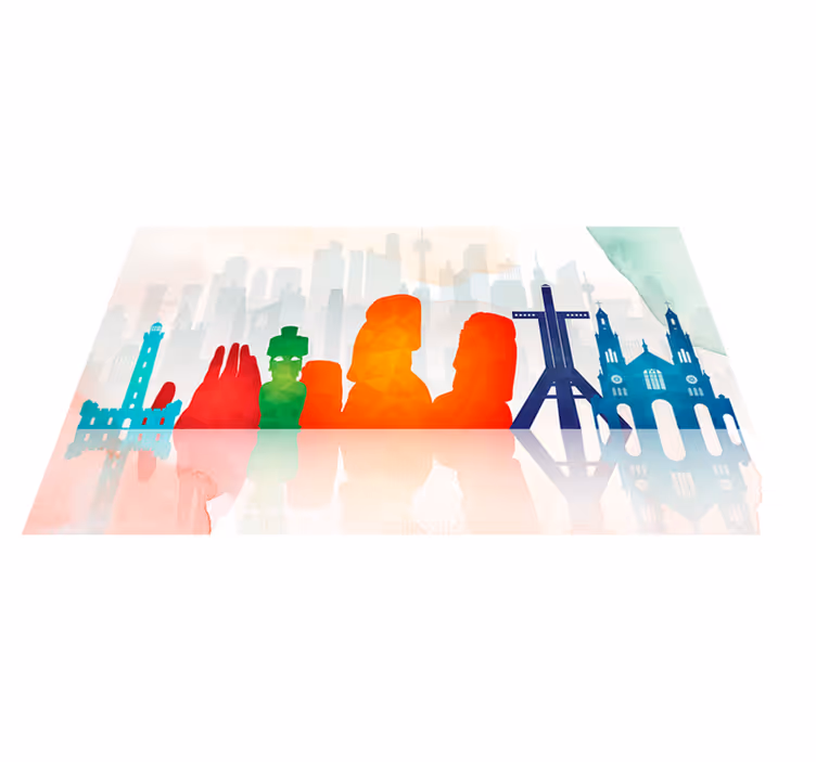 Colorful skyline silhouettes office vinyl rug - TenStickers