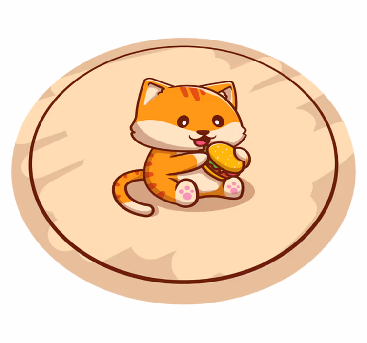Cute cat eating a hamburger kitchen floor tiles - TenStickers