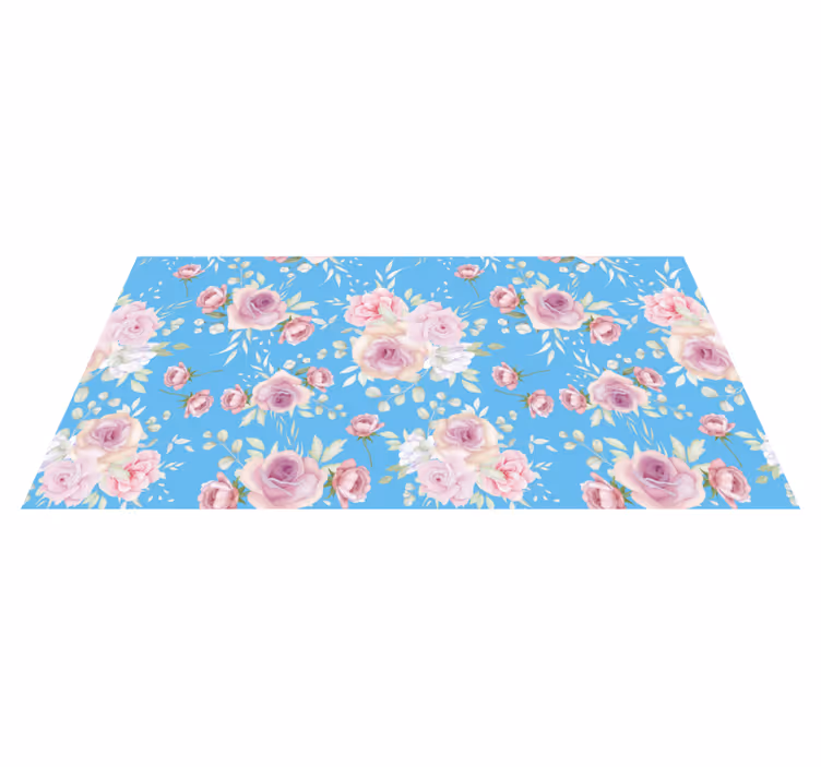ROSE BLOSSOMS ON BLUE floral vinyl rug - TenStickers