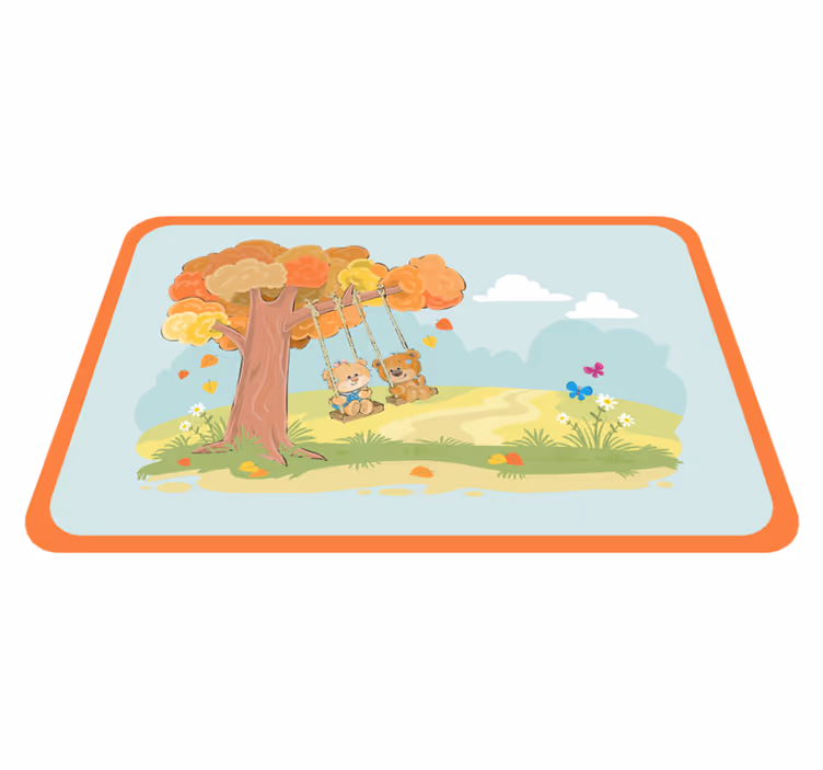 Baby bears on swings kids vinyl rug - TenStickers