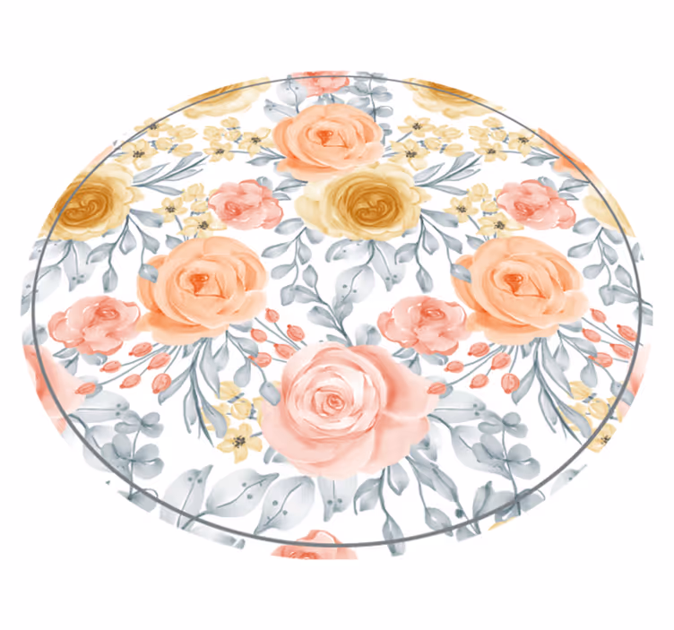 Flourishing Botanical Motifs circular vinyl rug - TenStickers
