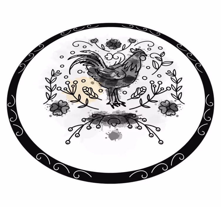 Black rooster sketch animal vinyl rug - TenStickers