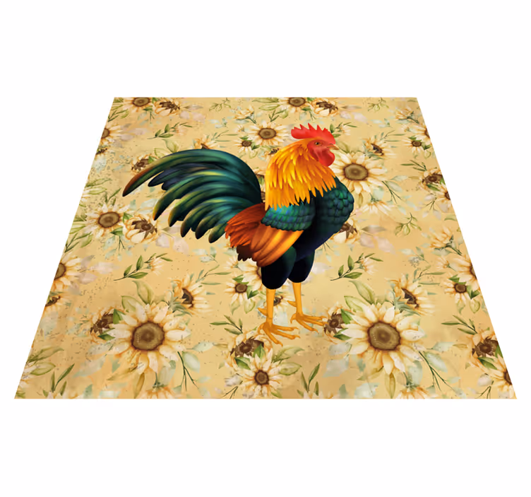Porud rooster floral vinyl rug - TenStickers
