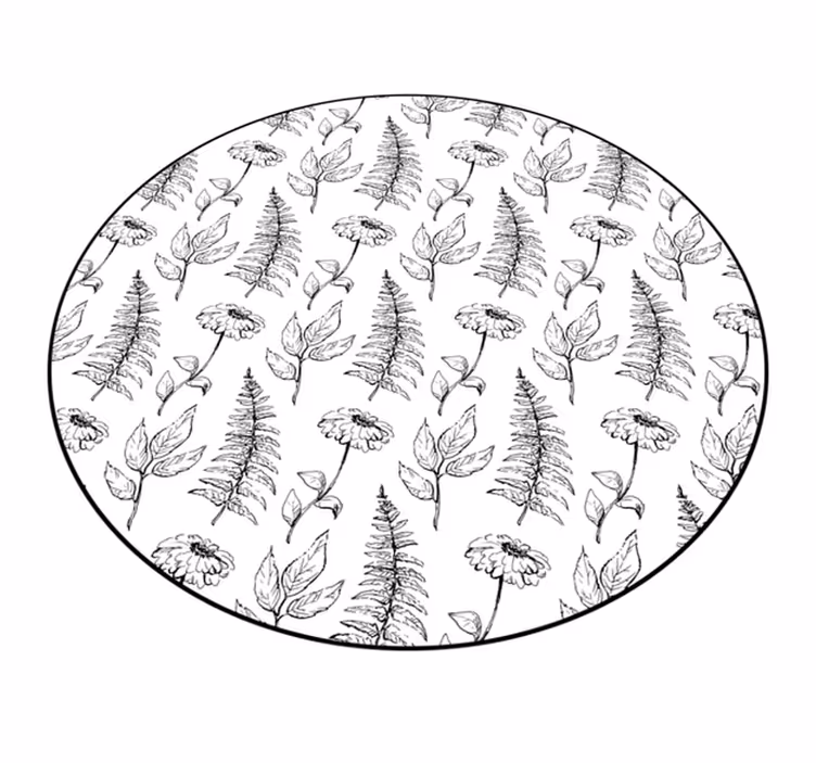 Floral Black Outline circular vinyl rug - TenStickers