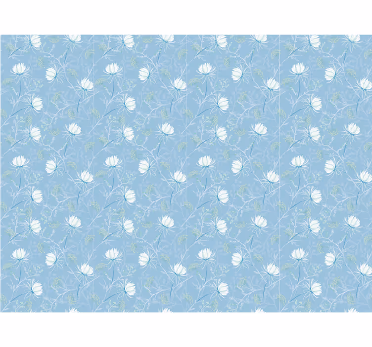 Blue pattern background flowers wallpaper - TenStickers